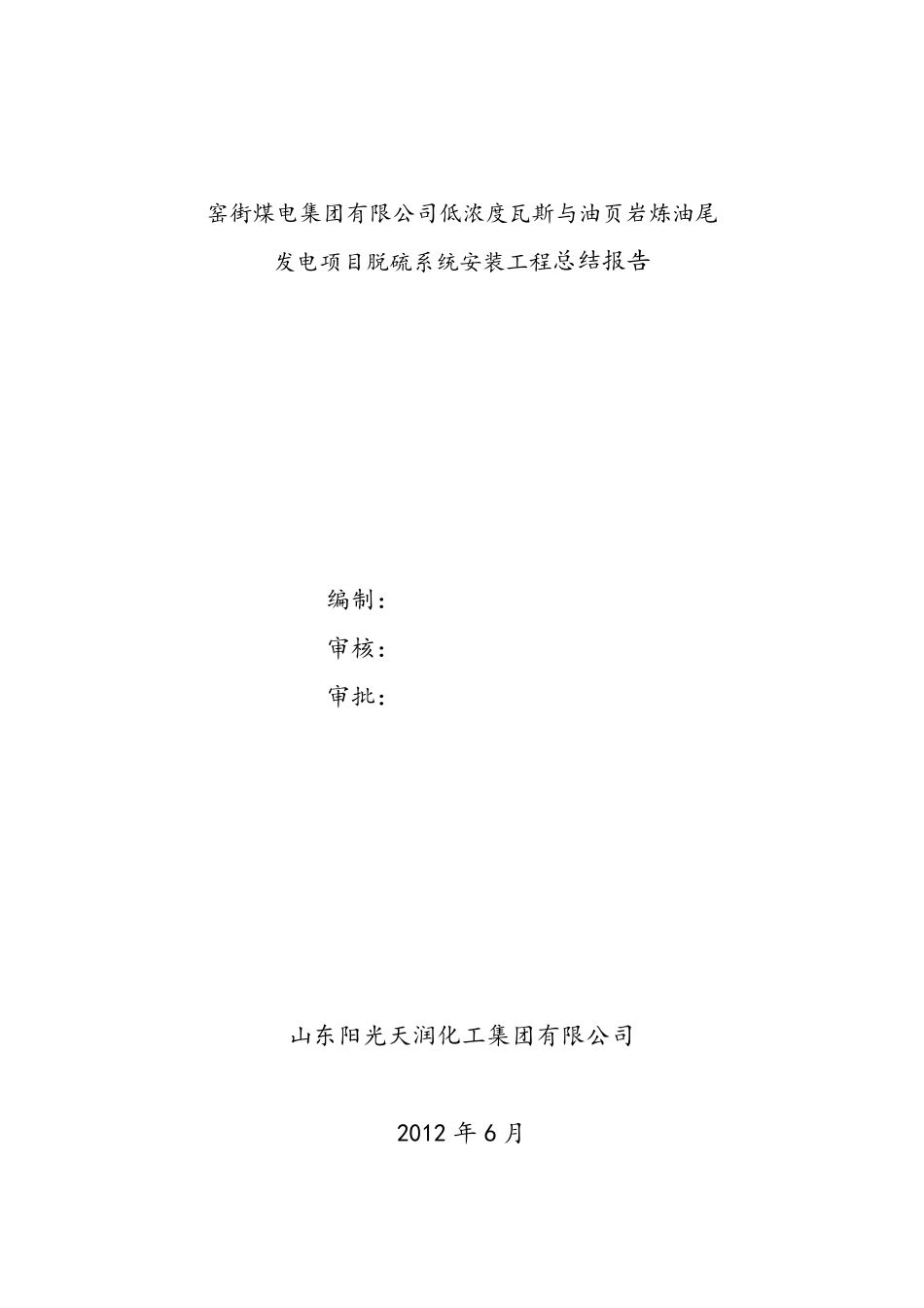 山东阳光天润化工集团有限公司安装工程施工总结报告_第1页