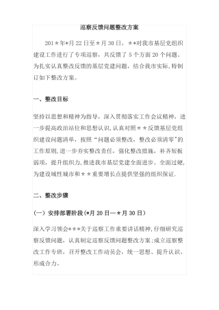 巡察反馈问题整改方案