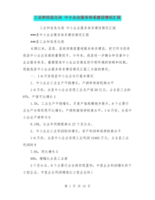 工业和信息化局中小企业服务体系建设情况汇报