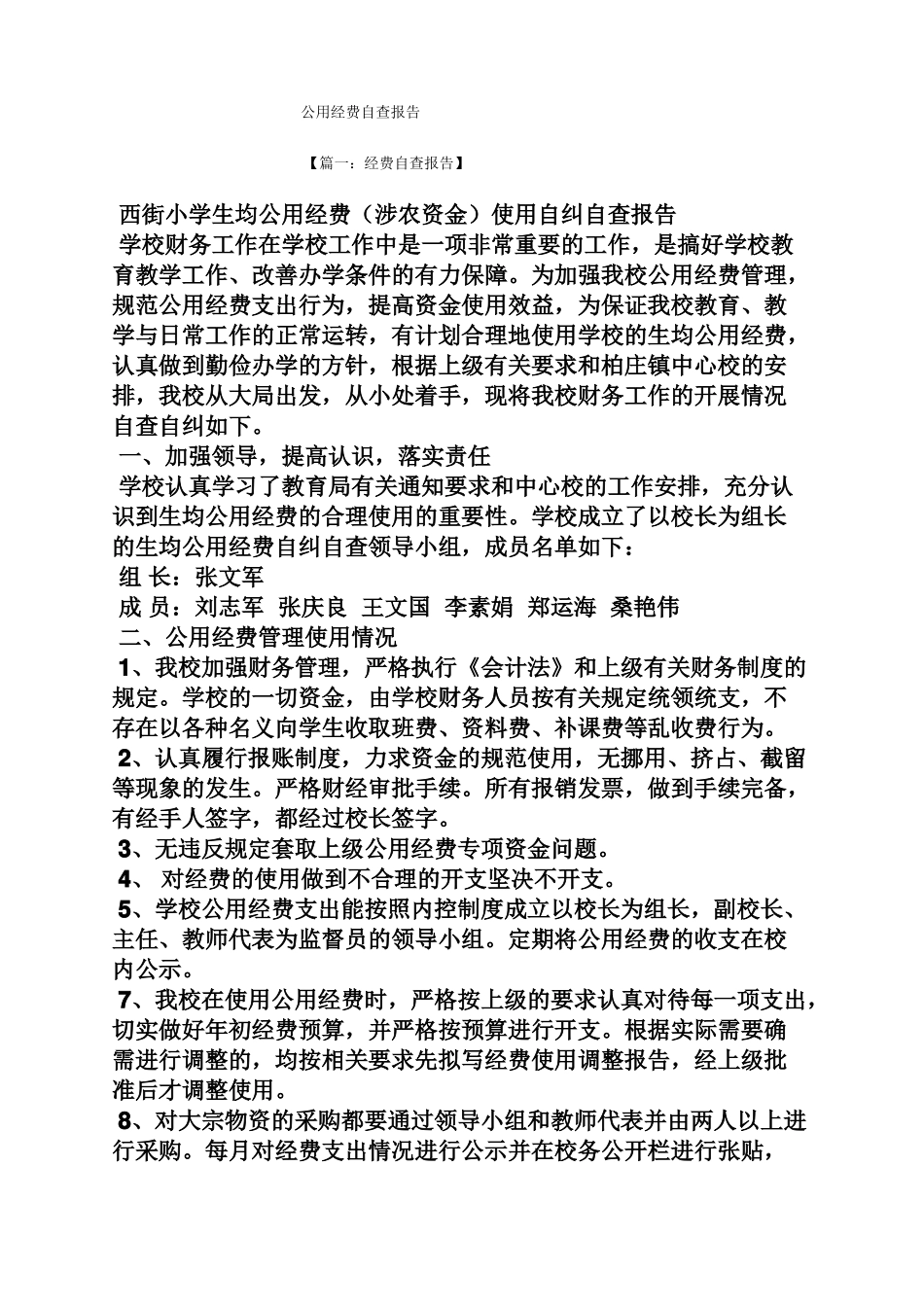 工作报告之公用经费自查报告_第1页