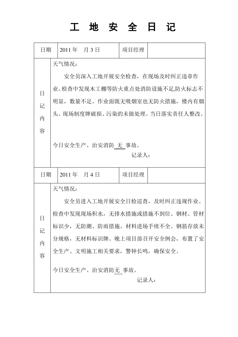工地安全日记范例_第2页
