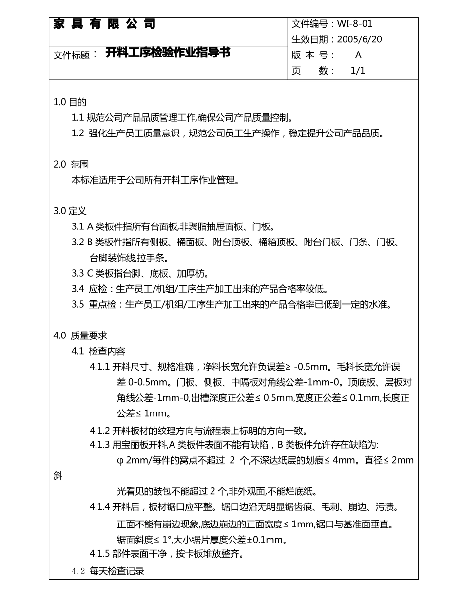 工序质检标准家具_第1页