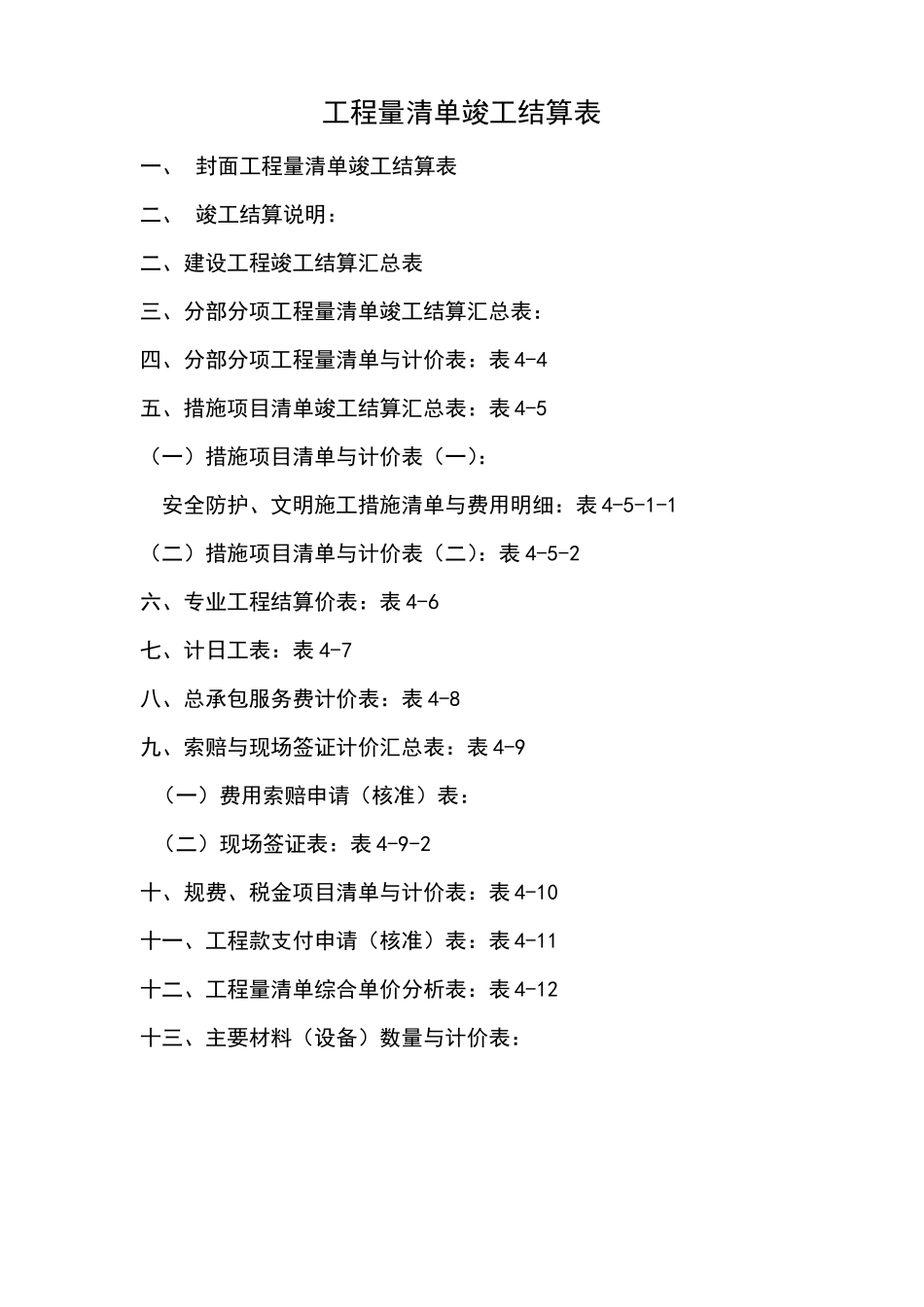 工程清单竣工结算表_第1页