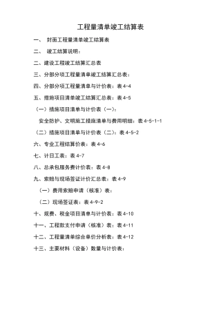 工程清单竣工结算表