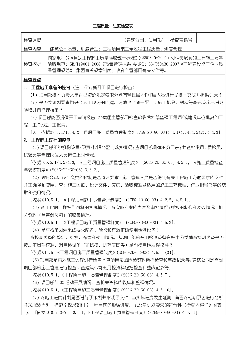 工程质量、进度检查表_第1页
