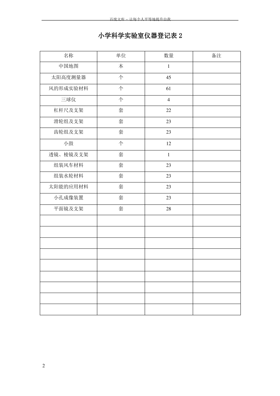 左家小学科学试验室仪器登记表_第2页