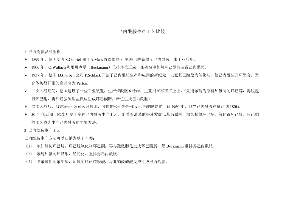 己内酰胺生产工艺比较_第1页