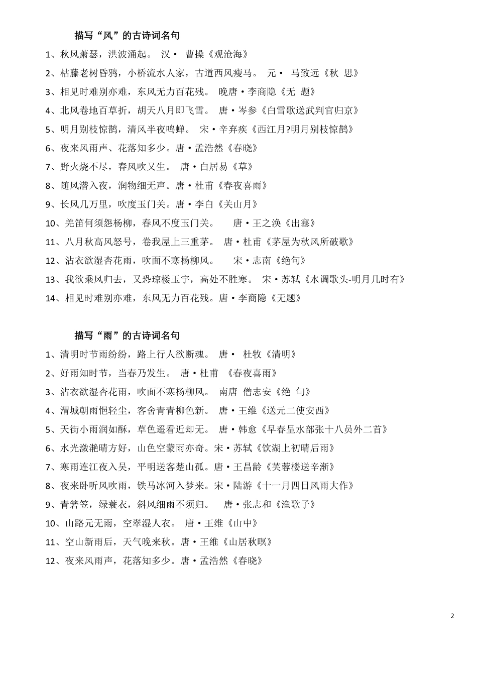 常用古诗词分类_第2页