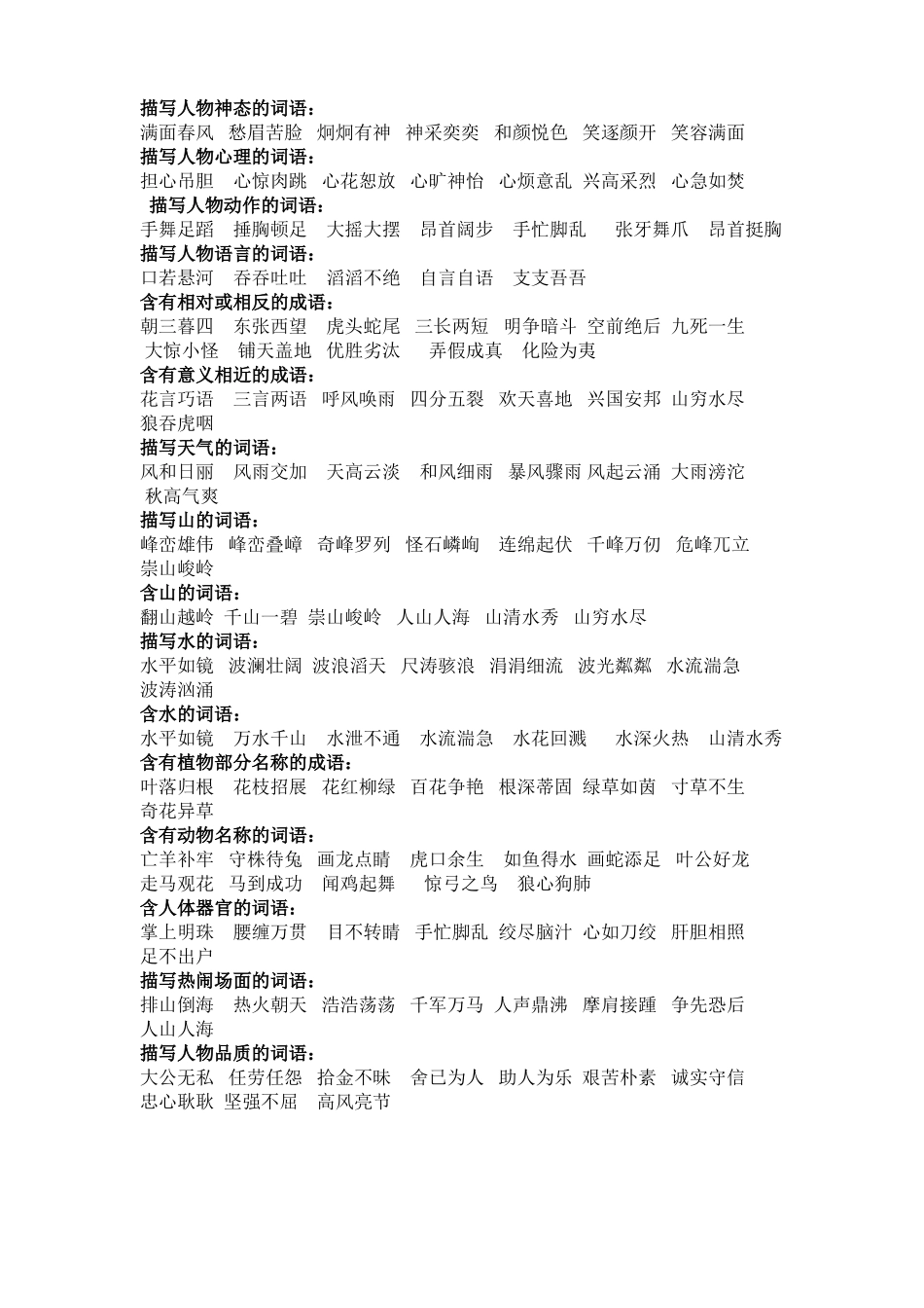常用四字词语归类_第1页