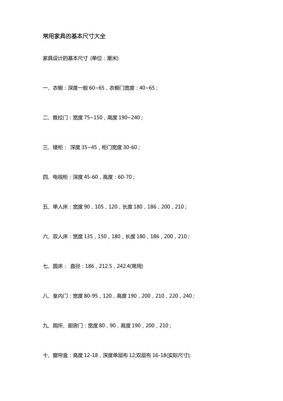 常用家具的基本尺寸大全_第1页