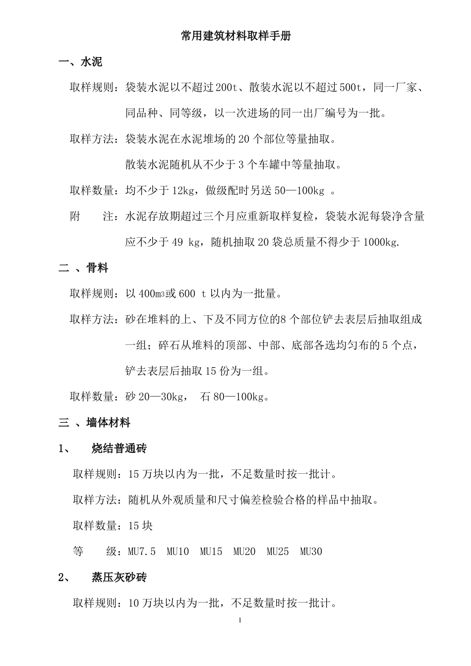 常用建筑材料取样手册_第1页