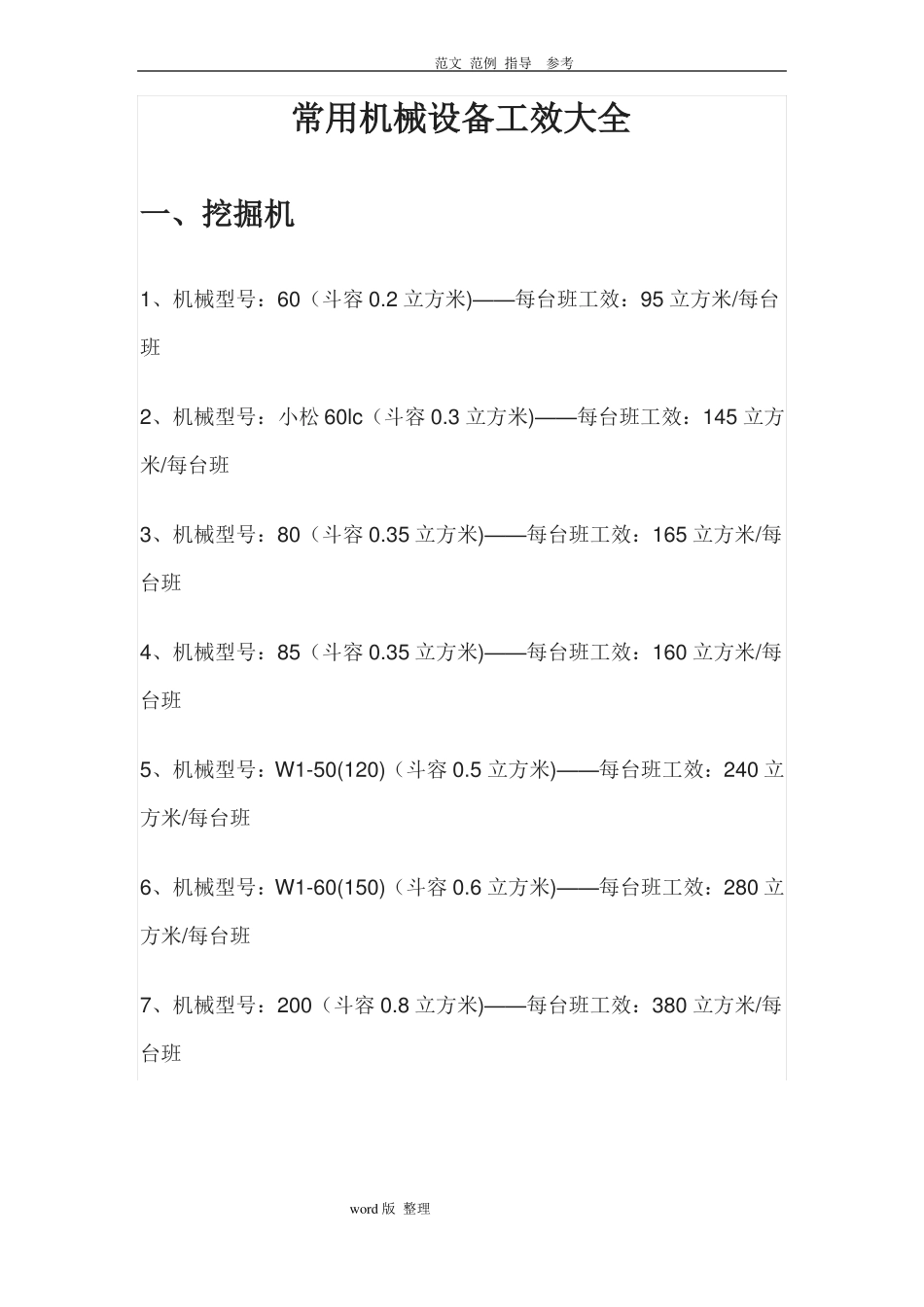 常用机械设备工效大全_第1页