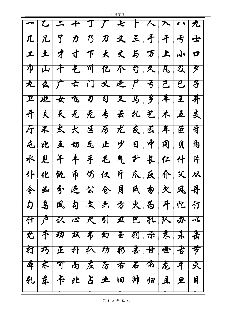 常用汉字行楷字帖_第1页