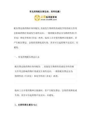 常见药物配伍禁忌表