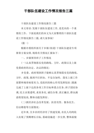 干部队伍建设工作情况报告三篇