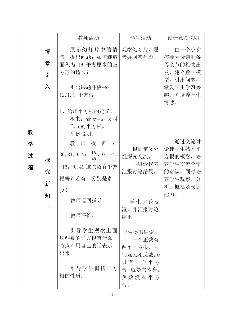 平方根教学设计_第2页