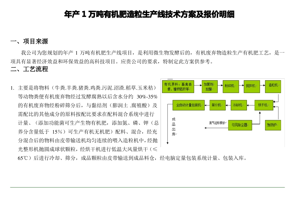年产1万吨有机肥造粒生产线技术方案及报价明细_第1页