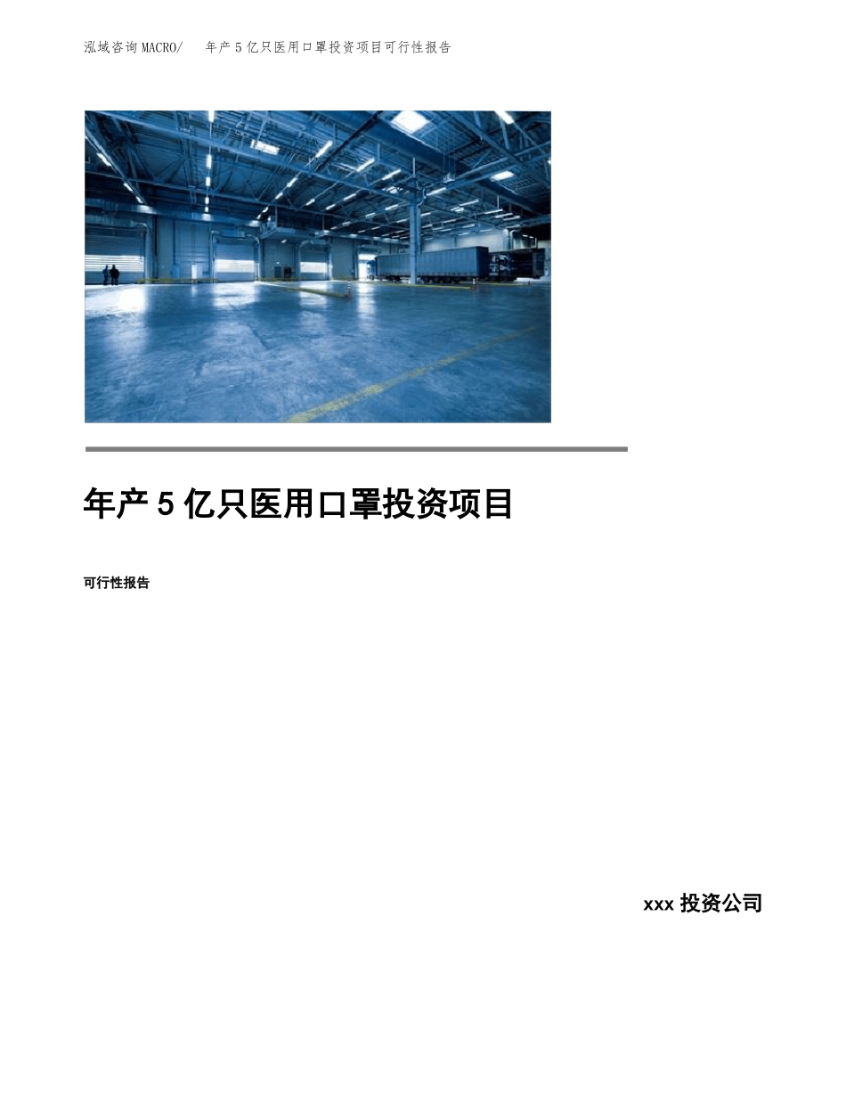 年产5亿只医用口罩投资项目可行性报告_第1页