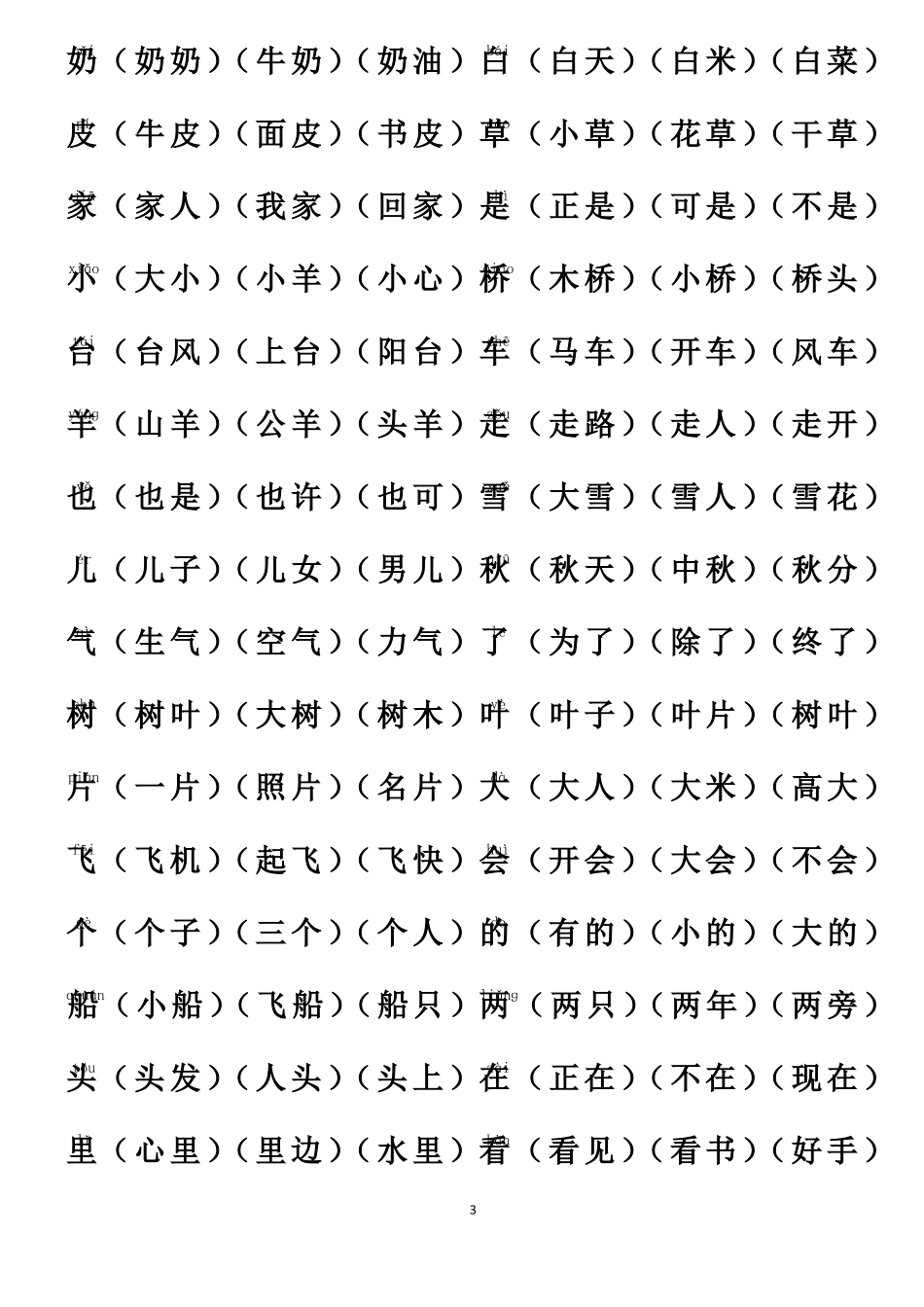 年人教版一年级语文上册组词版_第3页