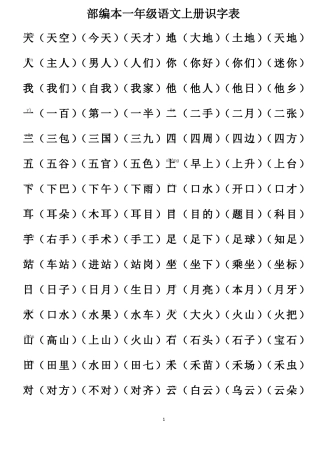 年人教版一年级语文上册组词版