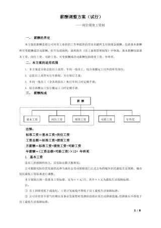 年薪酬调整方案岗位绩效工资制