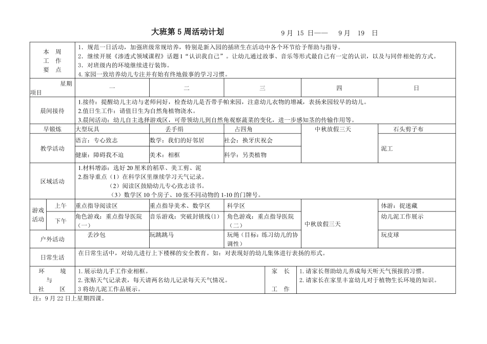 幼儿园大班周计划表夏季_第3页