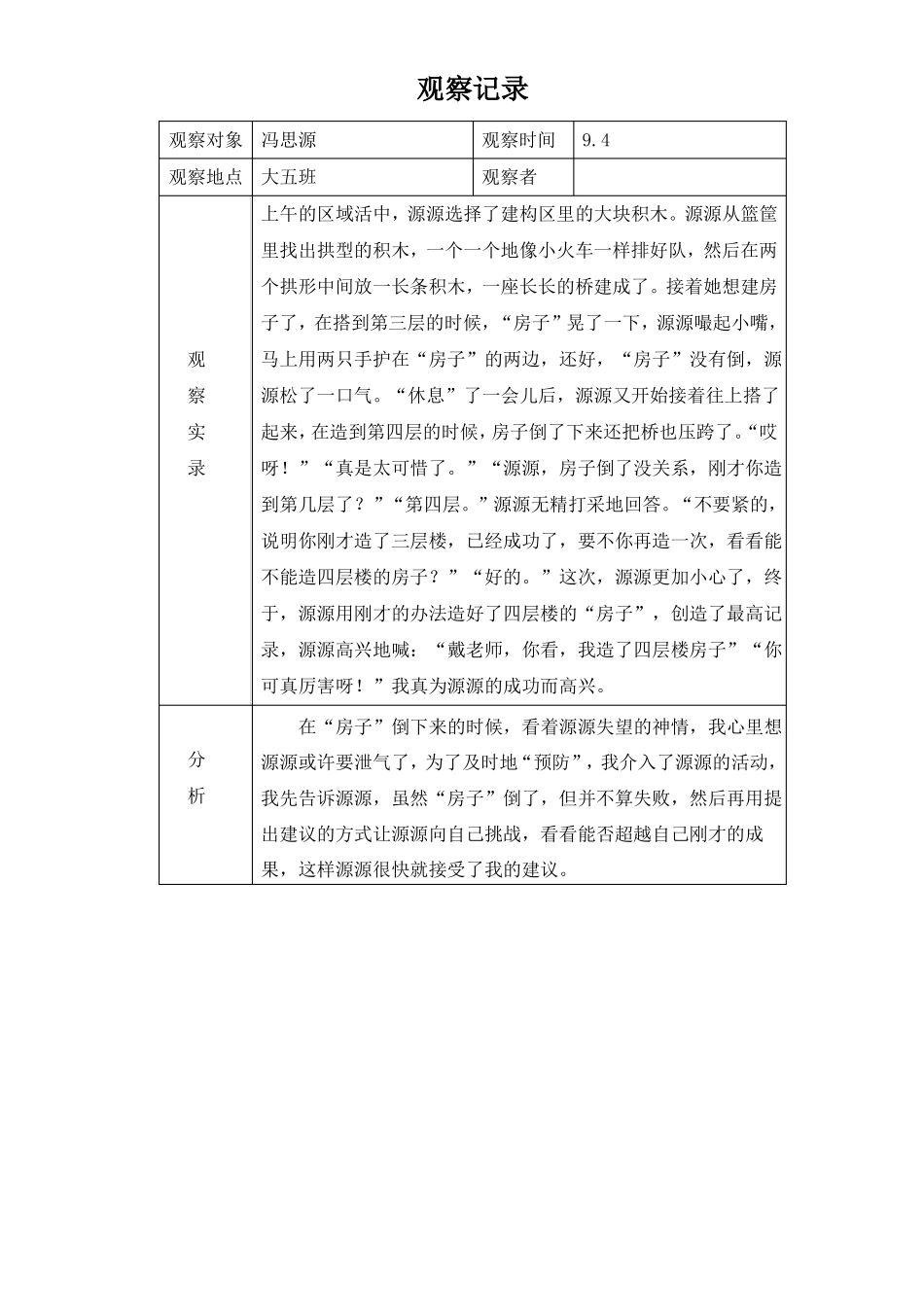 幼儿园大班观察记录50篇_第1页