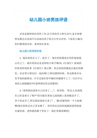 幼儿园小班男孩评语