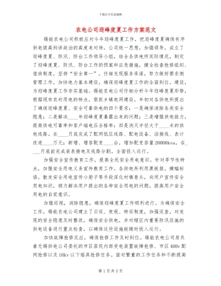 农电公司迎峰度夏工作方案范文