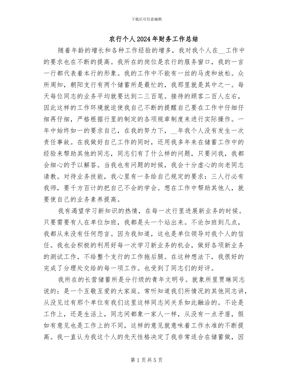 农行个人2024年财务工作总结_第1页