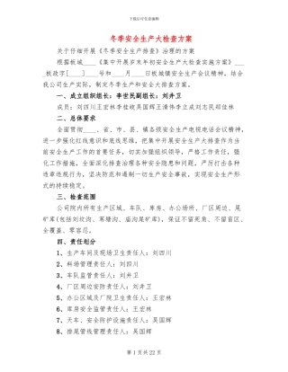 冬季安全生产大检查方案