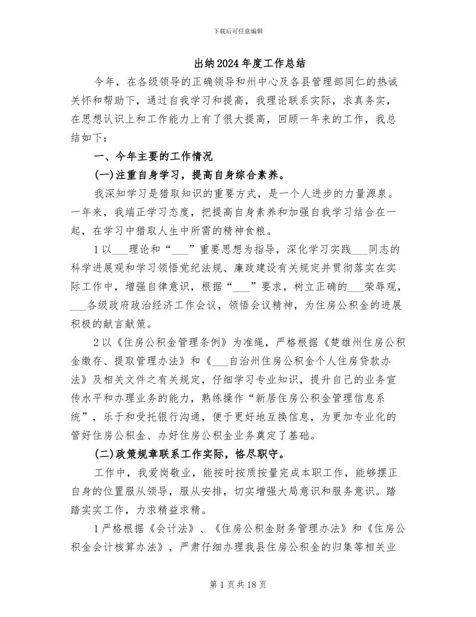 出纳2024年度工作总结_第1页