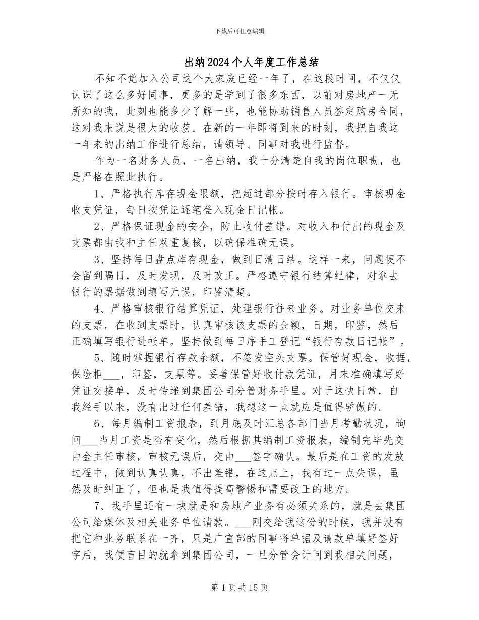 出纳2024个人年度工作总结_第1页