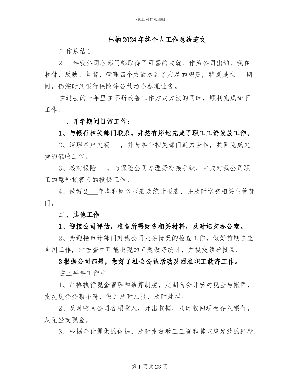 出纳2024年终个人工作总结范文_第1页