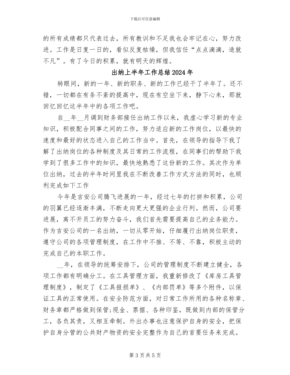 出纳上半年工作总结2024_第3页