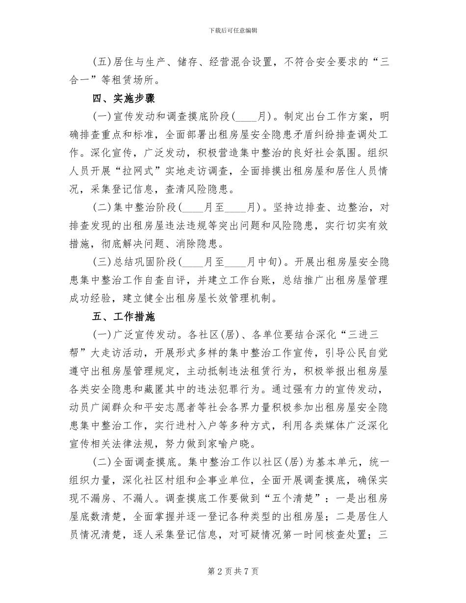 出租房屋安全隐患集中整治方案_第2页