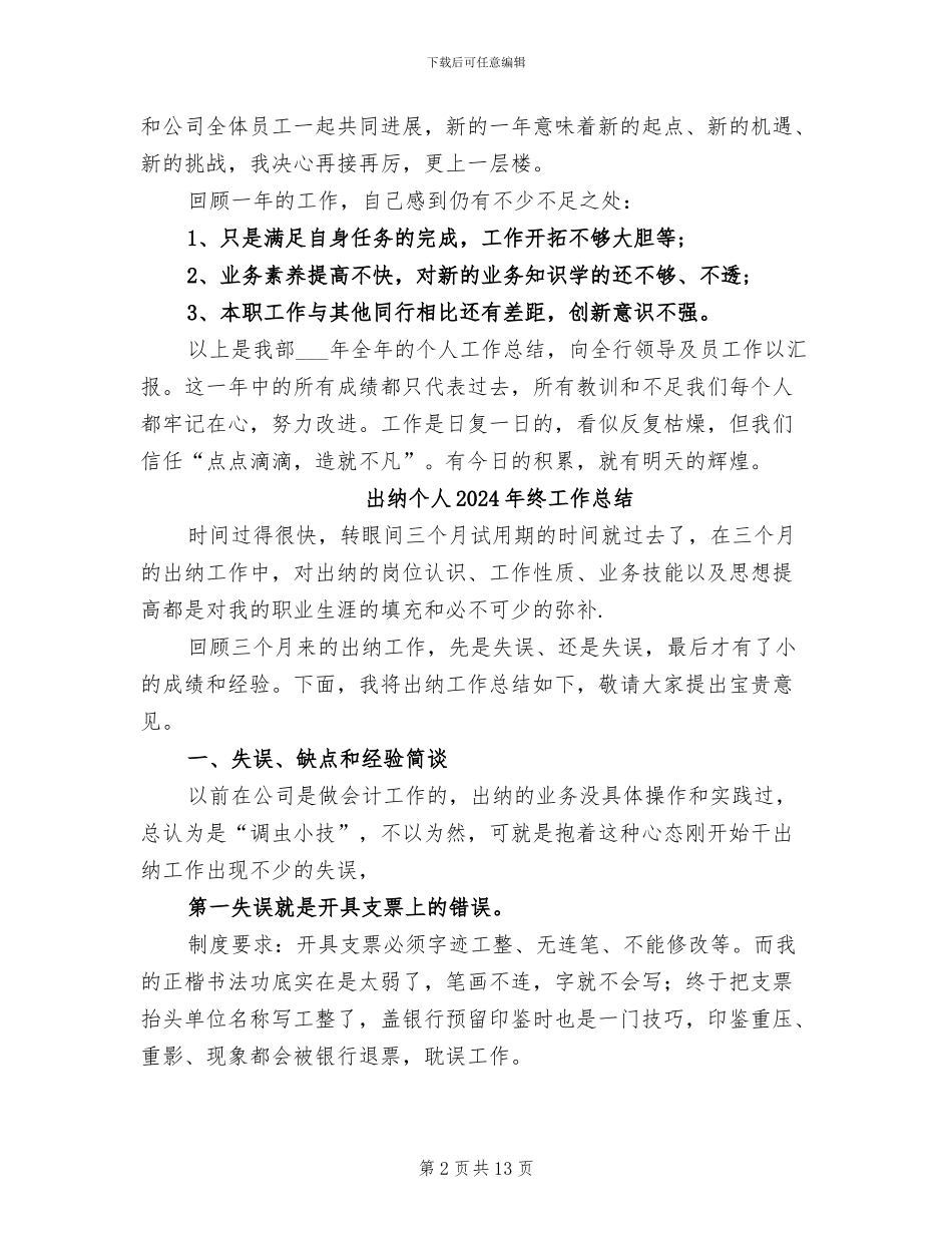 出纳个人2024年度工作总结_第2页