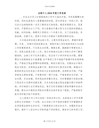 出纳个人2024年度工作总结
