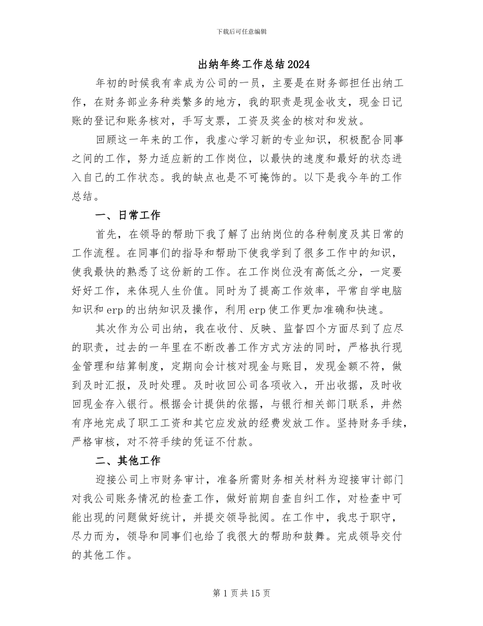 出纳年终工作总结2024_第1页