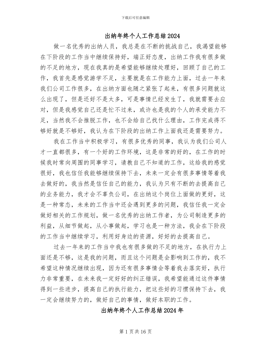 出纳年终个人工作总结2024_第1页