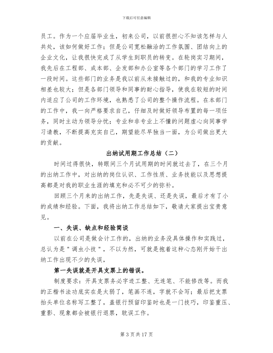 出纳试用期工作总结2024年_第3页