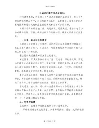 出纳试用期工作总结2024