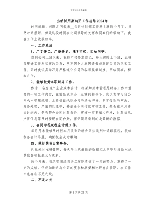 出纳试用期转正工作总结2024年