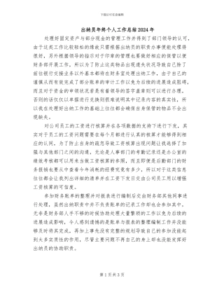 出纳员年终个人工作总结2024年