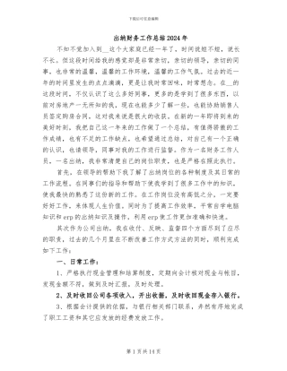 出纳财务工作总结2024年