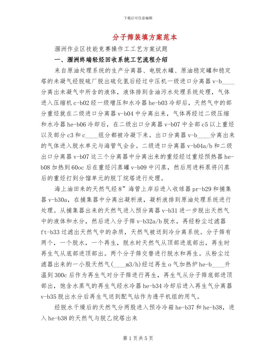 分子筛装填方案范本(2篇)_第1页