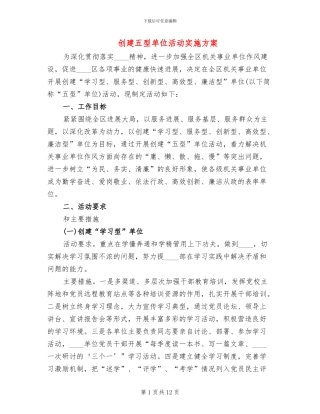 创建五型单位活动实施方案