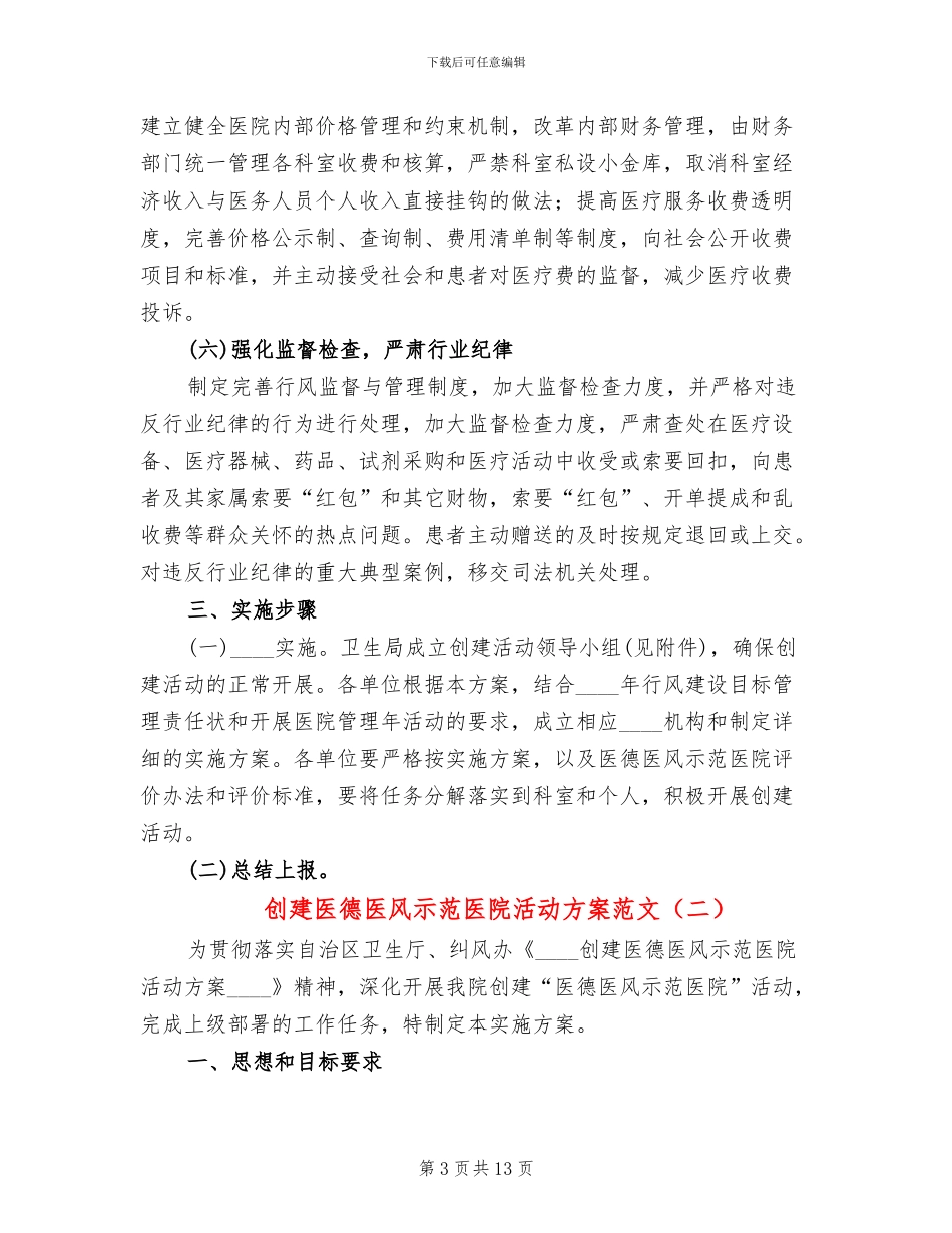 创建医德医风示范医院活动方案范文(4篇)_第3页