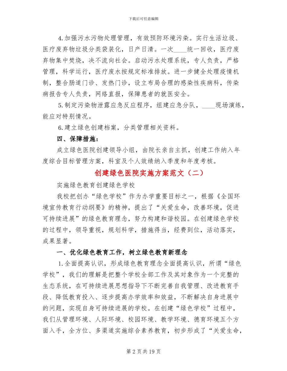 创建绿色医院实施方案范文_第2页