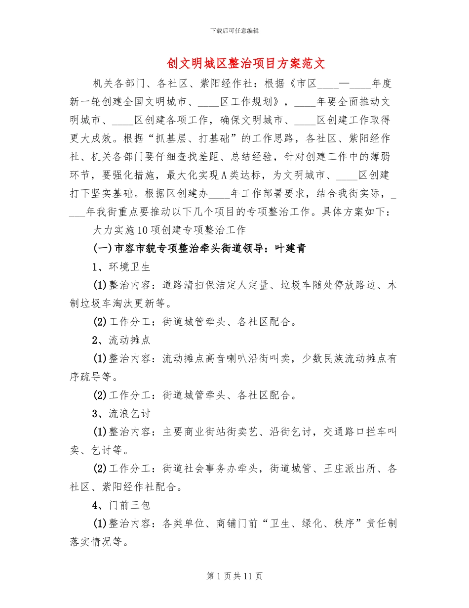 创文明城区整治项目方案范文_第1页